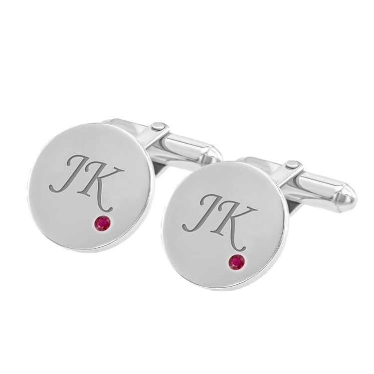 Manžetové knoflíčky ze stříbra s gravírem a rubíny Fanny
