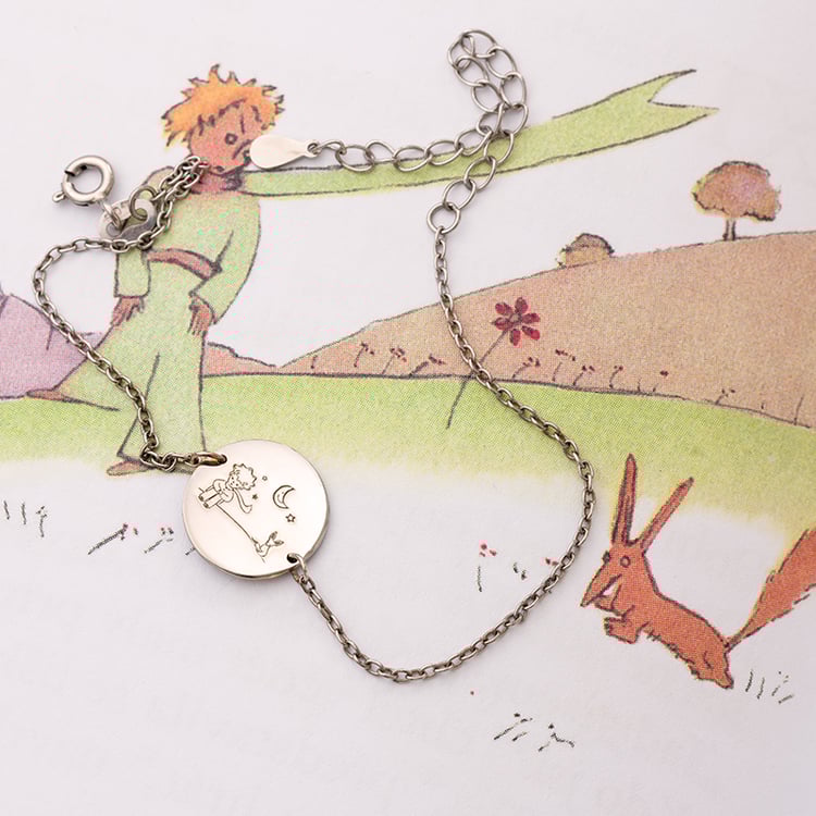 Stříbrný náramek Malý princ s liškou a gravírem 122297