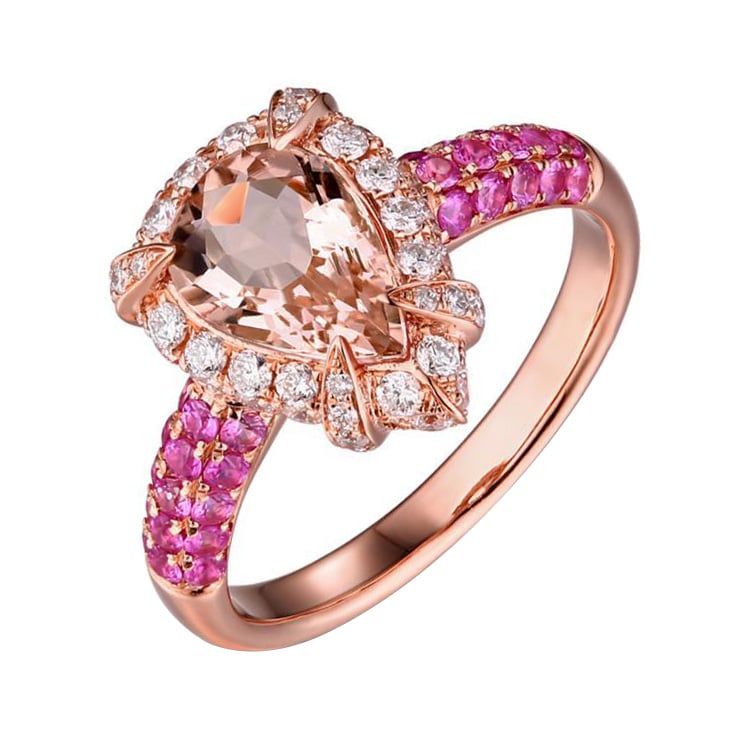 Zlatý prsten s morganitem a safíry Mogens