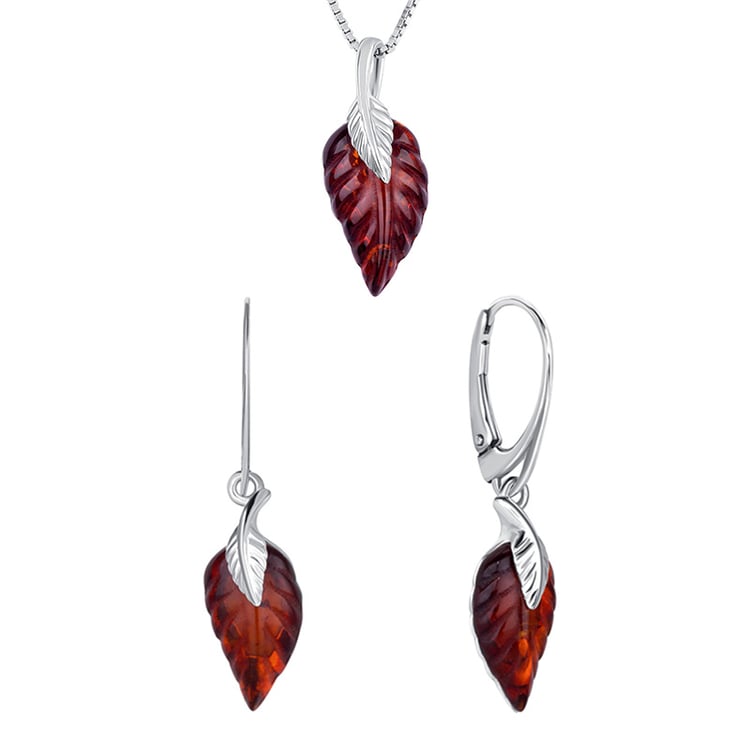 Stříbrná kolekce s jantary ve tvaru lístků Lapas