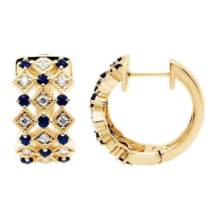 Zlaté kruhové náušnice s diamanty a safíry Solveig 160867