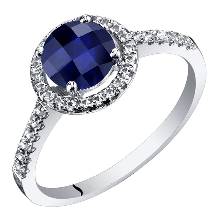 Zlatý halo prsten se safírem a topazy Dawson 