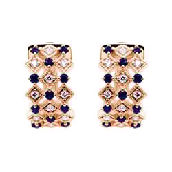 Zlaté kruhové náušnice s lab-grown diamanty a safíry Solveig