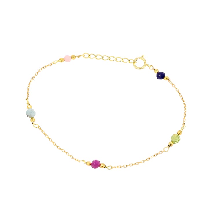 Stříbrný pozlacený náramek s drahokamovými korálky Erika