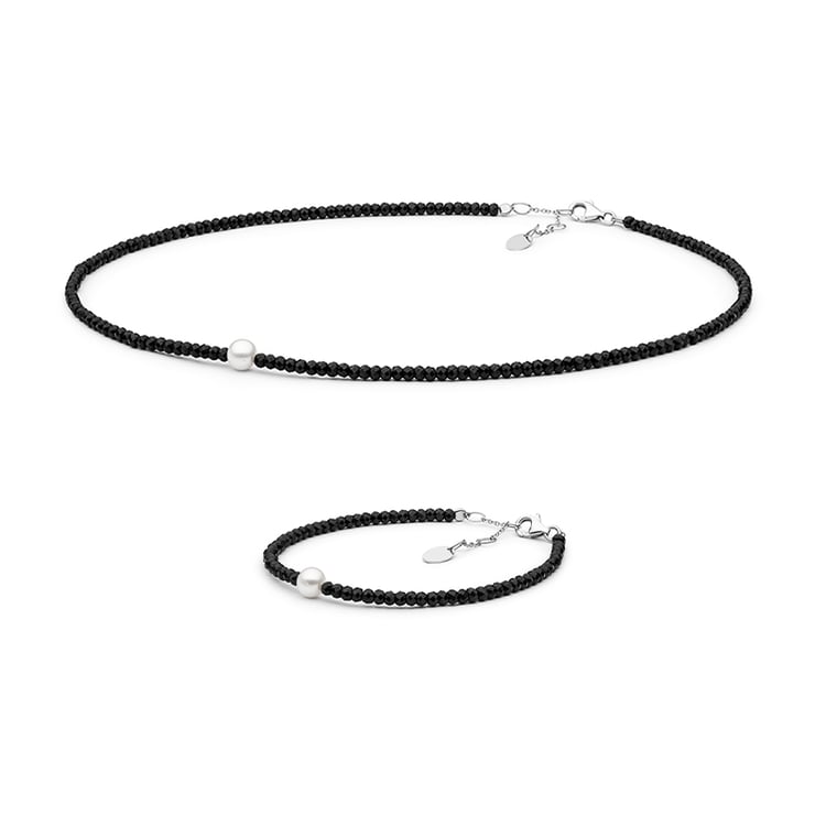 Stříbrná kolekce šperků s perlami a spinelovými korálky Taio