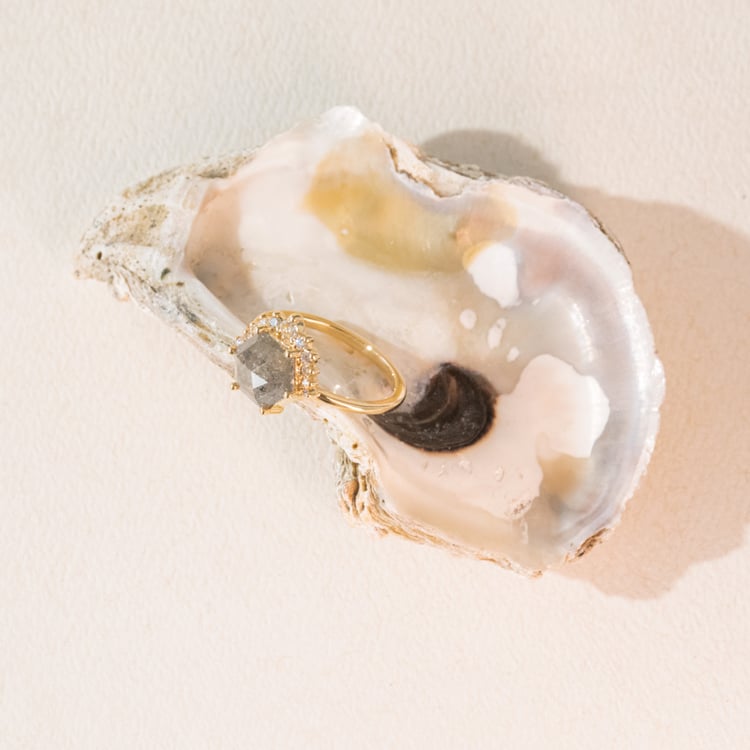 Zlatý prsten s hexagon salt and pepper diamantem Tracy 100947