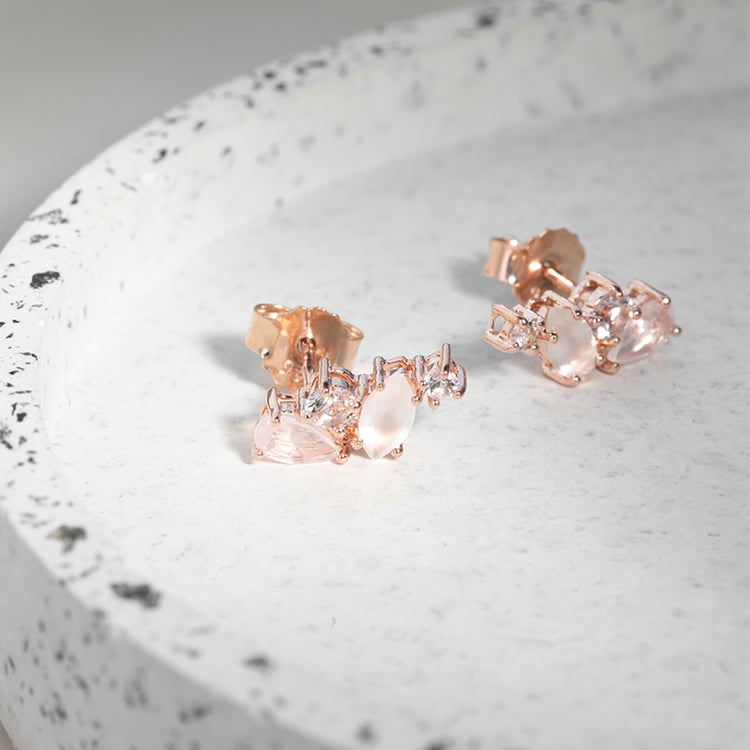 Stříbrné náušnice s měsíčním kamenem, růženínem a topazy Nacho 123806