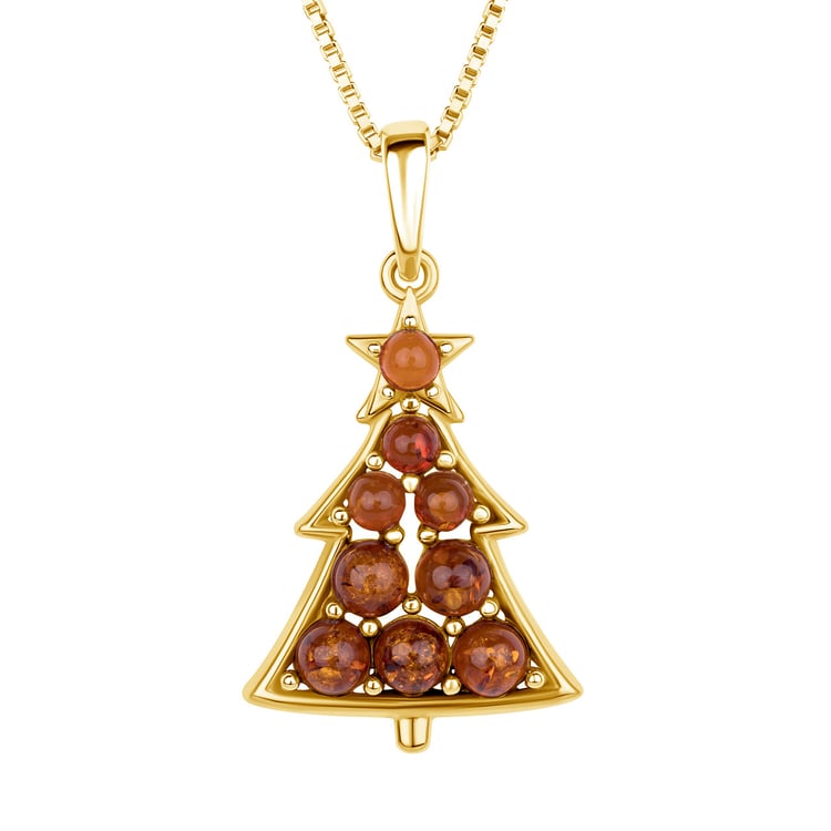 Stříbrný přívěsek s jantarem ve tvaru vánočního stromečku