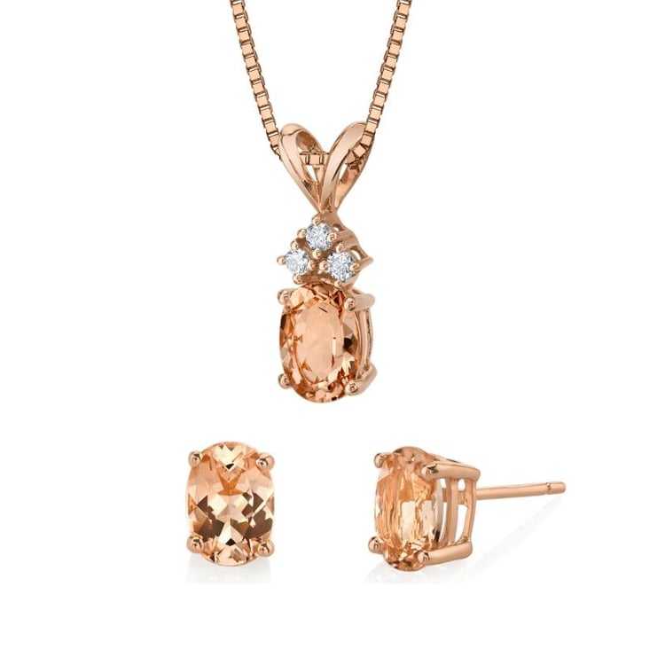 Kolekce šperků z růžového zlata s oválnými morganity Ama