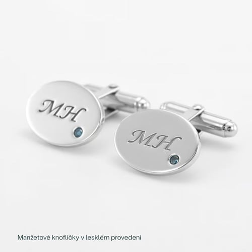 Stříbrné manžetové knoflíčky s gravírem a modrými diamanty Rigel