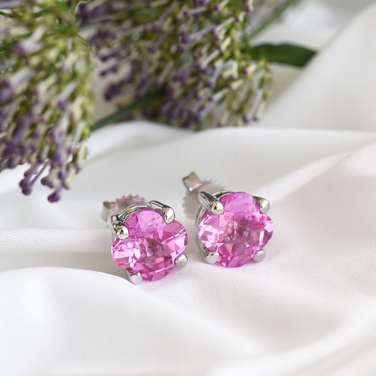 Náušnice ze stříbra s růžovými safíry 82355