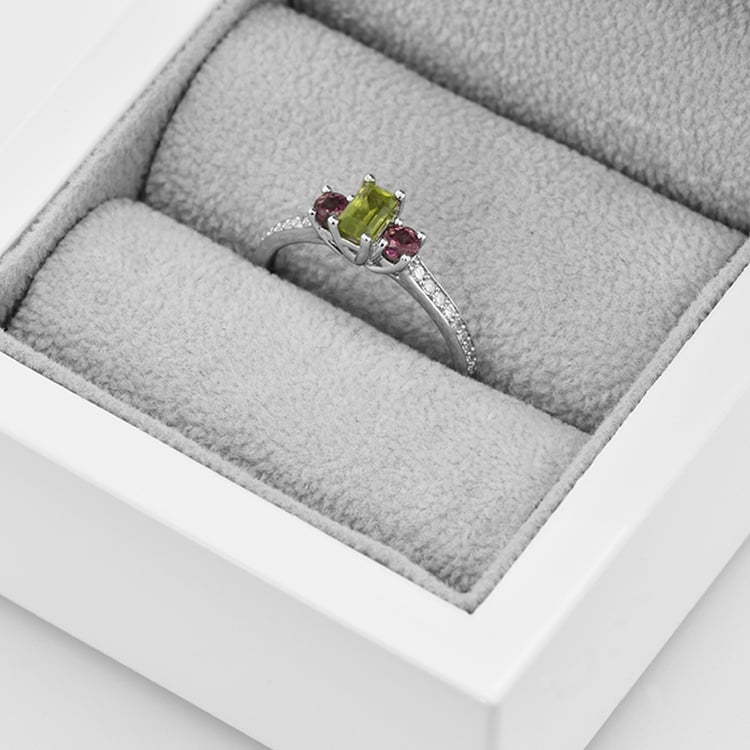 Prsten s olivínem rhodolit granáty 42031