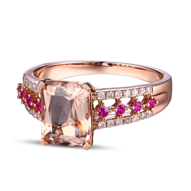 Prsten s morganitem a rubíny 9487