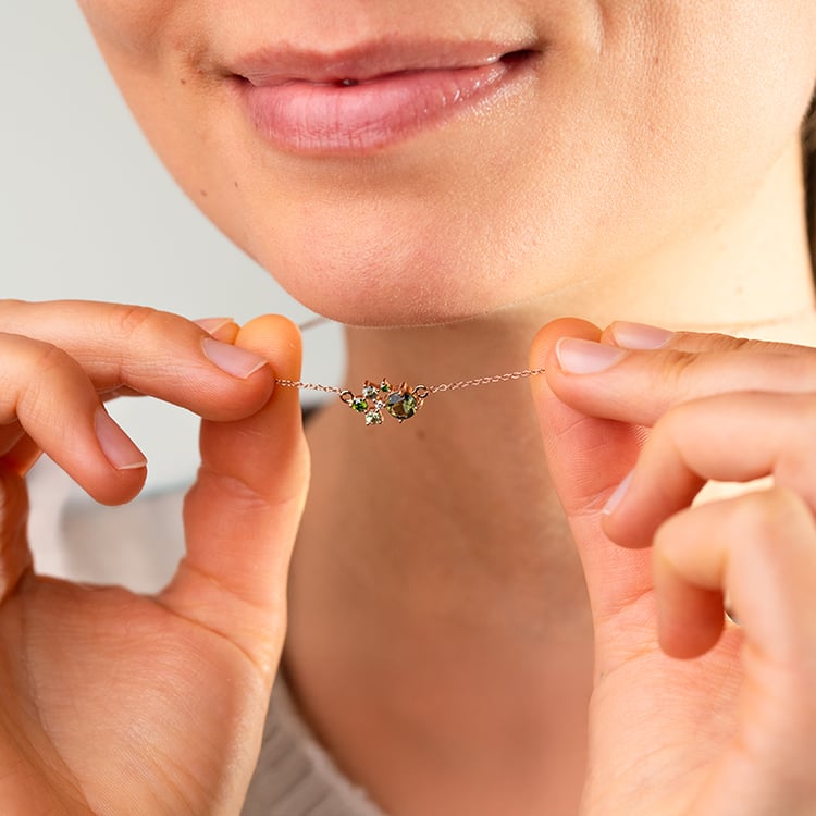 Set cluster šperků s vltavíny, safíry a diamanty Zino 146789