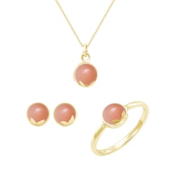 Zlatá sada šperků s cabochon broskvovými měsíčními kameny Leandra