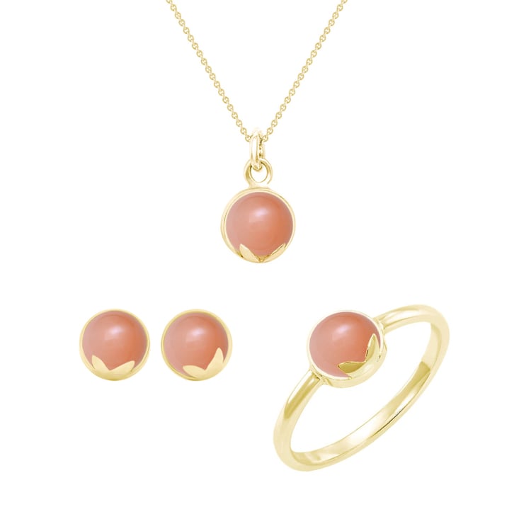 Zlatá kolekce šperků s cabochon broskvovými měsíčními kameny Leandra 44544