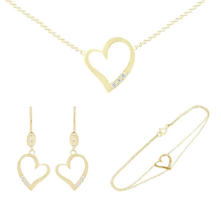 Zlatá kolekce šperků ve tvaru srdce s diamanty Rubio 102043