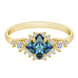 Zásnubní prsten s princess alexandritem a moissanity Medrie