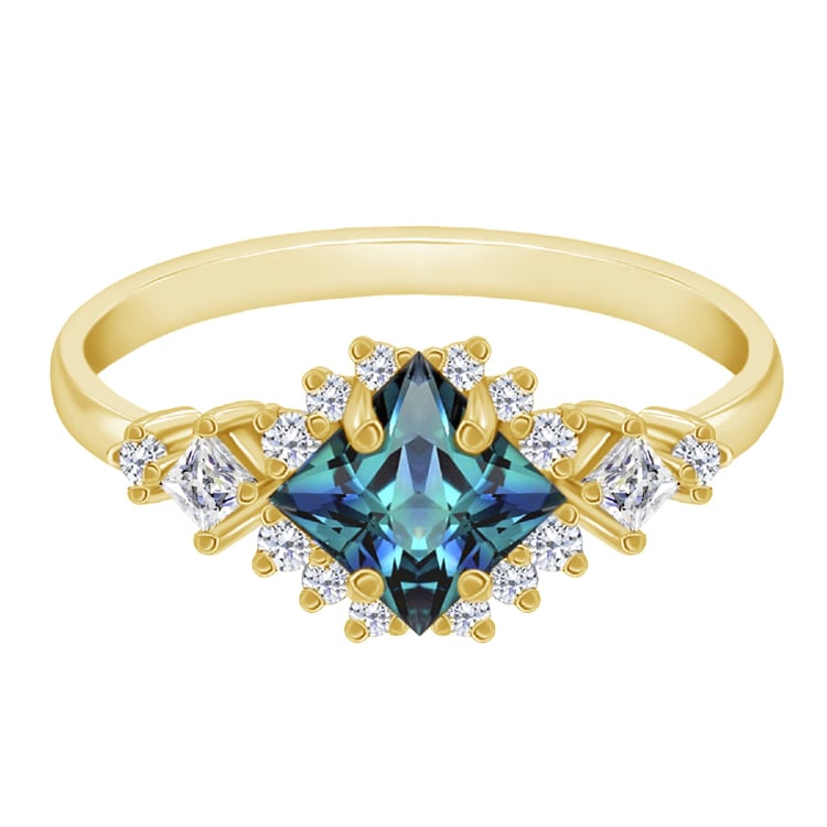 Zlatý prsten s princess alexandritem a moissanity 67552