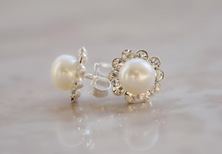 Perlové náušnice s krystaly 2887