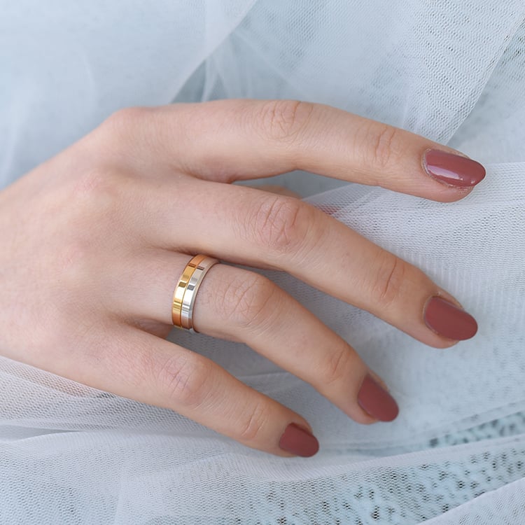 Dvoubarevný plochý snubní prsten 61381