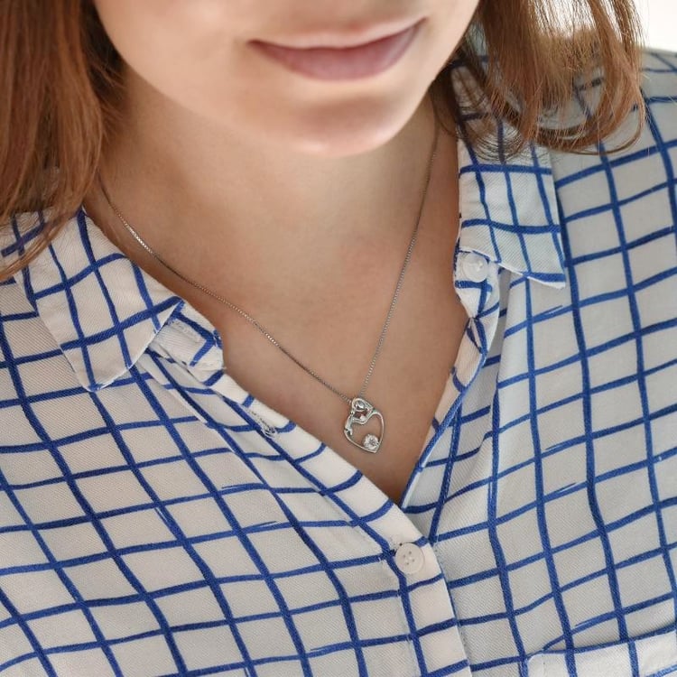 Stříbrný přívěsek matka a dítě s bílým topazem a diamantem Ella 110221