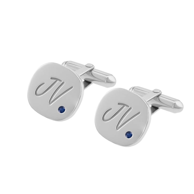 Stříbrné manžetové knoflíčky s gravírem a diamantem Rigel