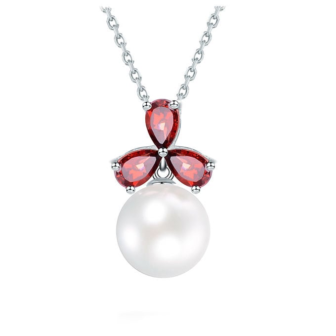 Granátový trojlístek s perlou ve stříbrném přívěsku Priah