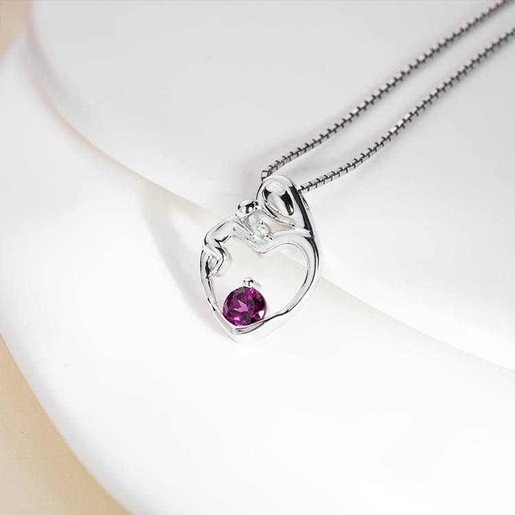 Přívěsek matka a dítě s rhodolit granátem a diamantem Ella 151083