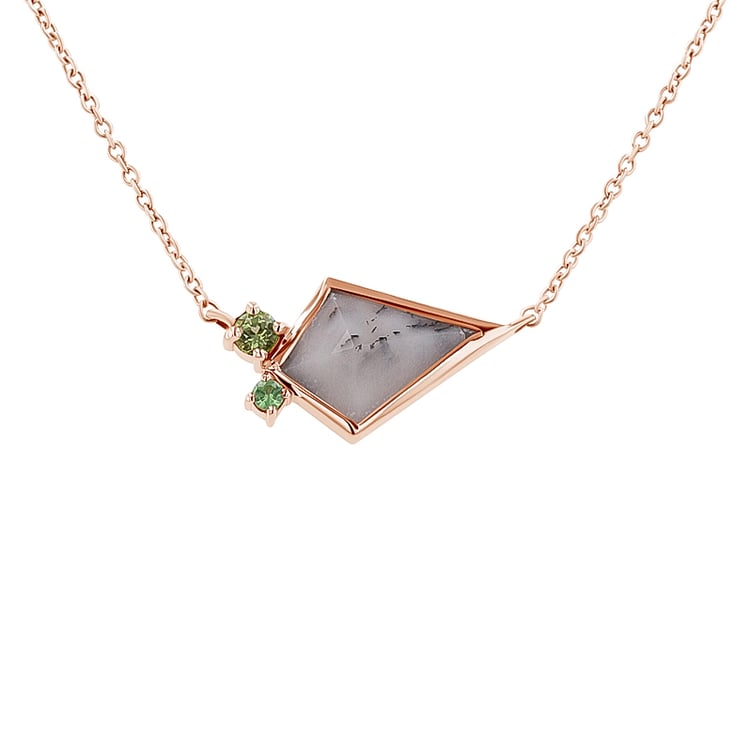 Náhrdelník s dendritickým opálem, olivínem a tsavorit granátem Milly