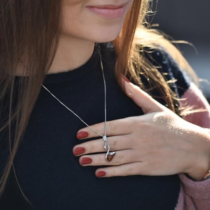 Stříbrný přívěsek ve tvaru labutě s jantarem Swan