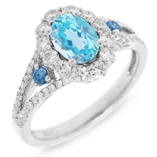 Zlatý prsten s modrým topazem a diamanty Darcy 21661