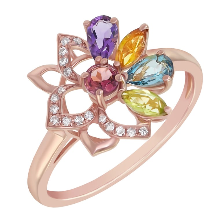 Zlatý prsten plný barevných drahokamů Dye 18680