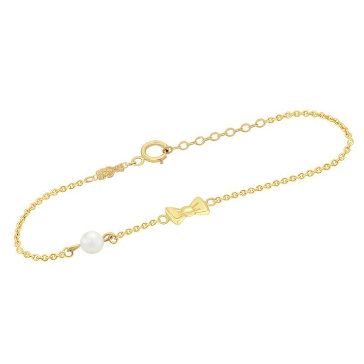 Zlatý dětský náramek s mašličkou a perlou Agata