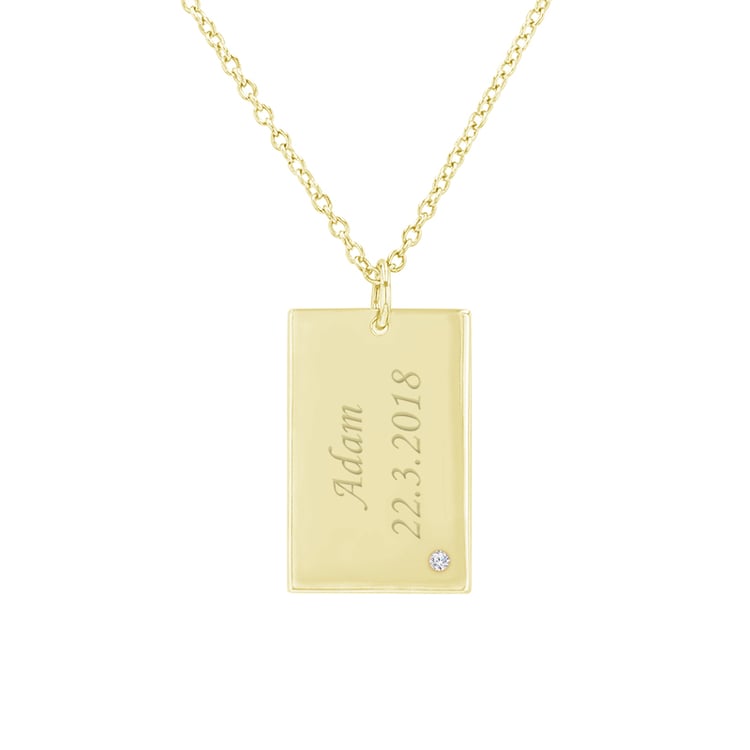 Stříbrný obdélníkový přívěsek s diamantem a gravírem Mays 100043