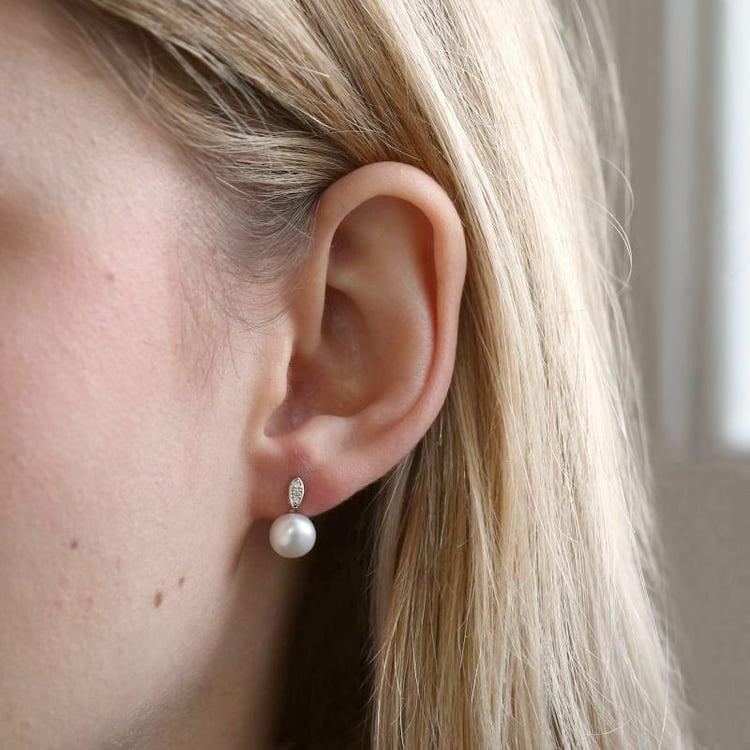 Zlaté perlové náušnice s diamanty 107003