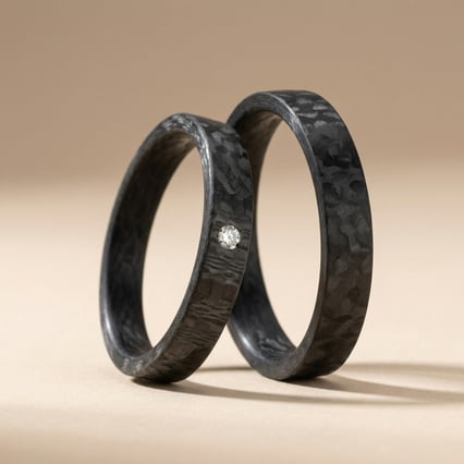Ploché karbonové snubní prsteny s diamantem Jae