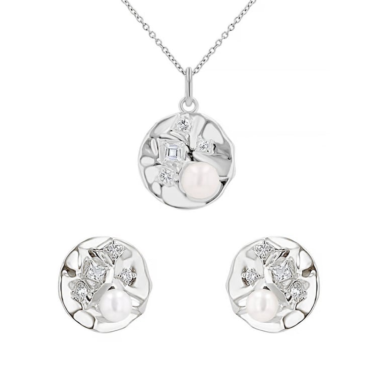 Kolekce stříbrných šperků s perlami a bílými topazy Darleen 164111