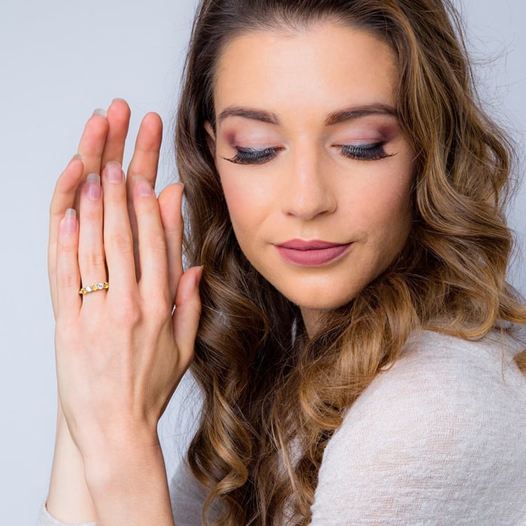 Stříbrná prsten s citríny a zirkony 31417