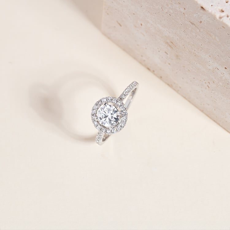 Zlatý halo zásnubní prsten s lab-grown diamanty Kerau 149672