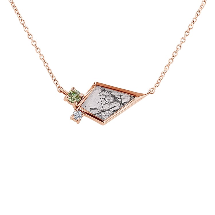 Náhrdelník s rutilovým křišťálem, olivínem a diamantem Milly