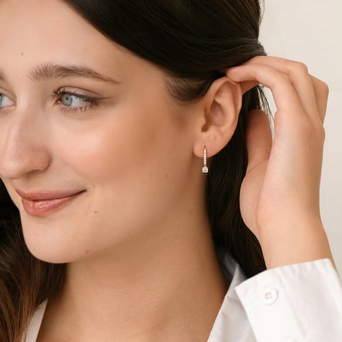 Zlaté visací náušnice s 0.1ct přírodním diamantem Noor