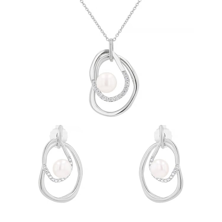 Kolekce stříbrných šperků s perlami a bílými topazy 164118