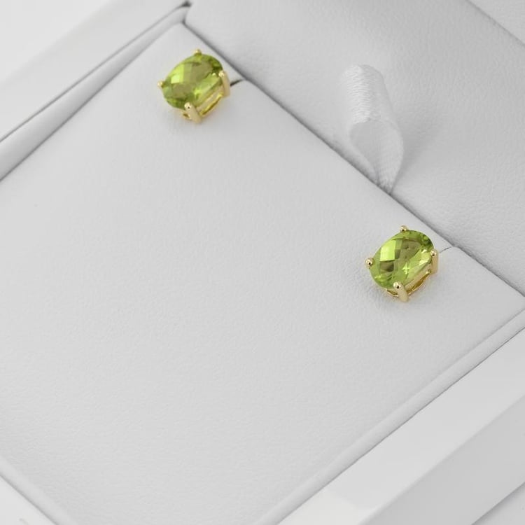 Zlaté náušnice s oválnými olivíny 9724