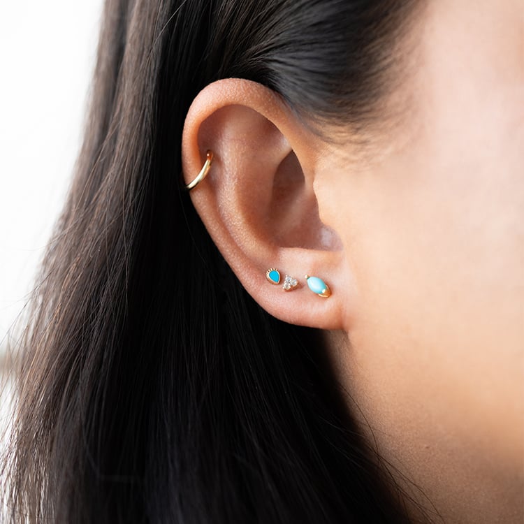 Zlatá piercing náušnice s tyrkysem Wendy 126552