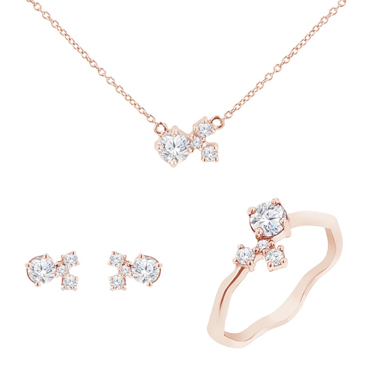 Stříbrná cluster kolekce šperků s moissanity a lab-grown diamanty Halli 125323