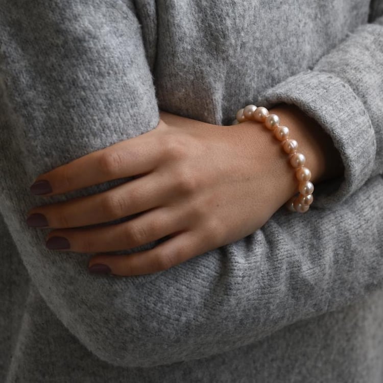 Stříbrný náramek s broskvovými perlami Brigid 50911