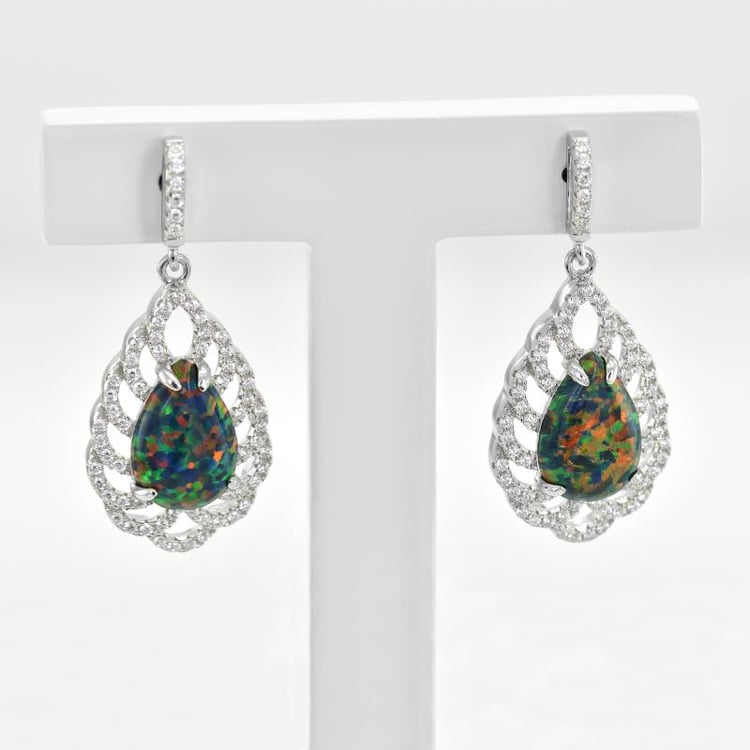 Náušnice s opály a zirkony ze stříbra 44741