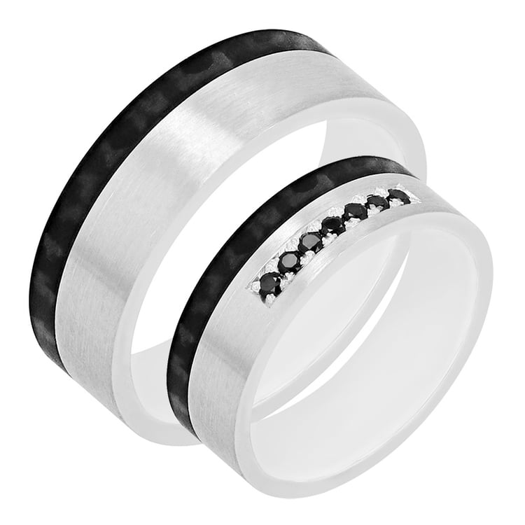 Karbonové snubní prsteny s bílým zlatem 80135
