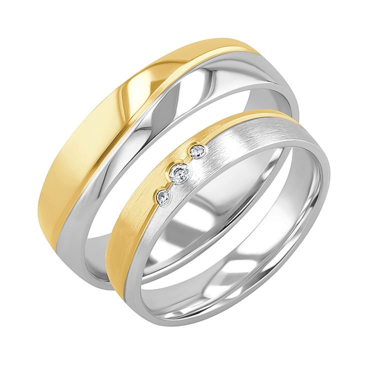 Zlaté snubní prsteny ze zlata se třemi diamanty Brennan